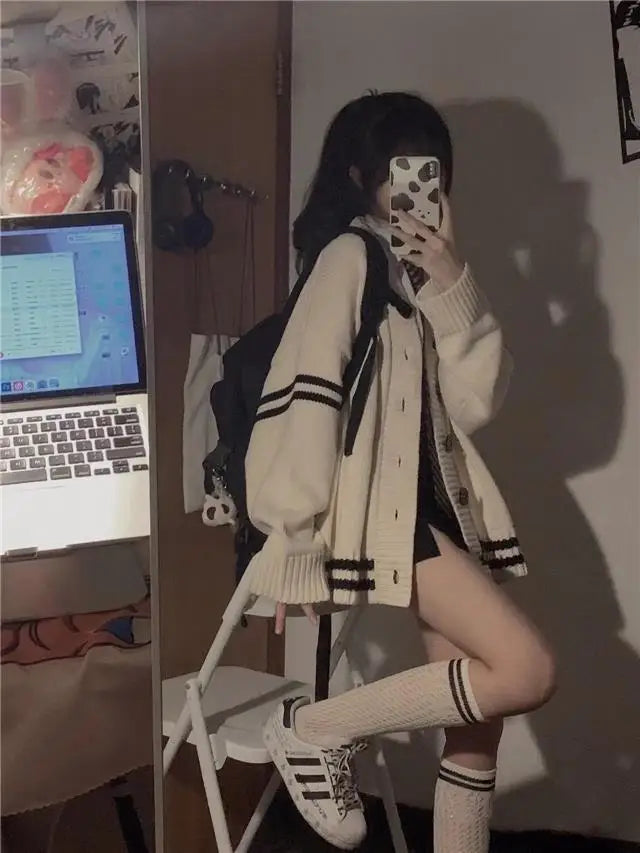 Altayskiy Cardigan Beig Patchwork Korea Stil Lovely Cozy - Regular Länge Gewicht 120–220 g/m² Knopfverschluss