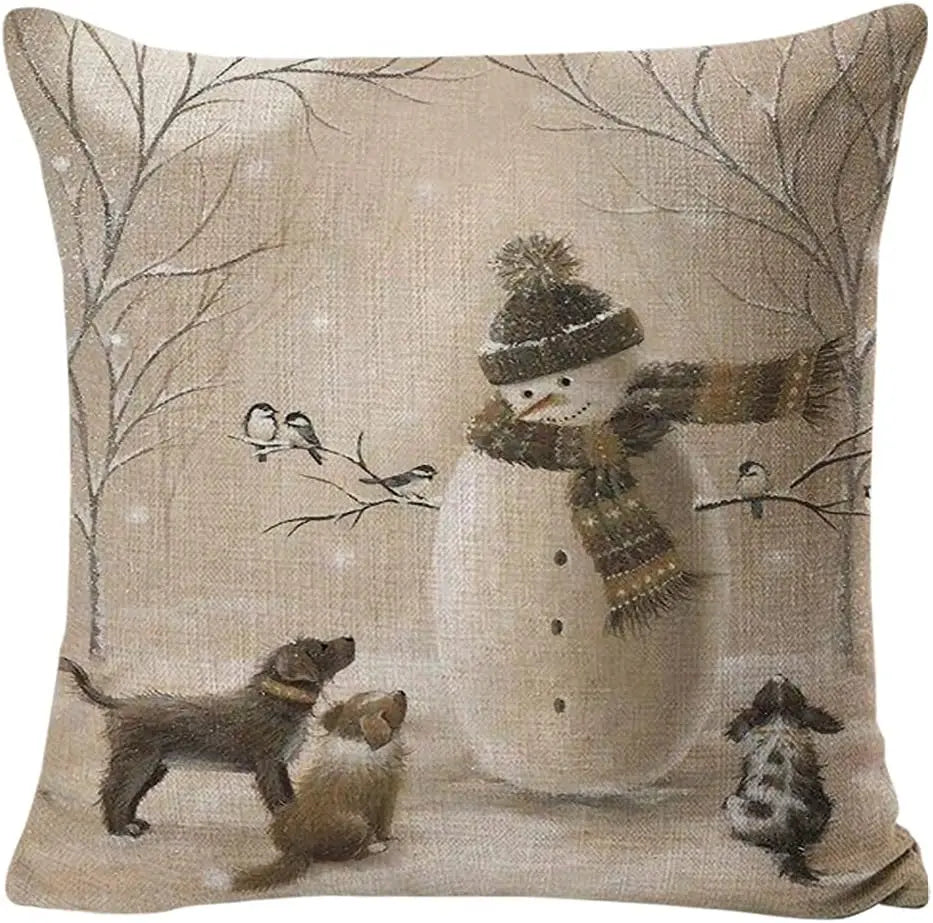 Christmas Decoration Pillow Cover 40 X40cm Animal Snowman Cushion Cover Square Pillowcase, Sofa Bedroom Decoration Gift