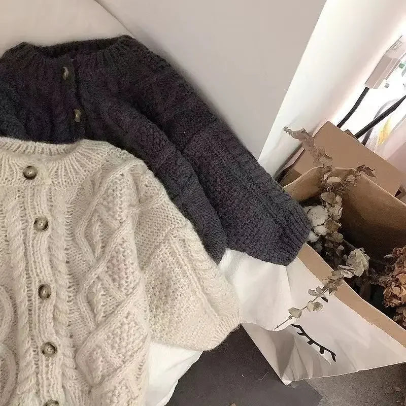 Koreanische Strickjacke Grobe Wolle - Gr.3-6, Cashmere