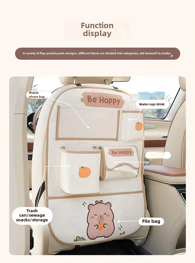 Car seat back storage bag Hanging bag Car seat back anti-kick mat multi-functional cute in-car storage bag