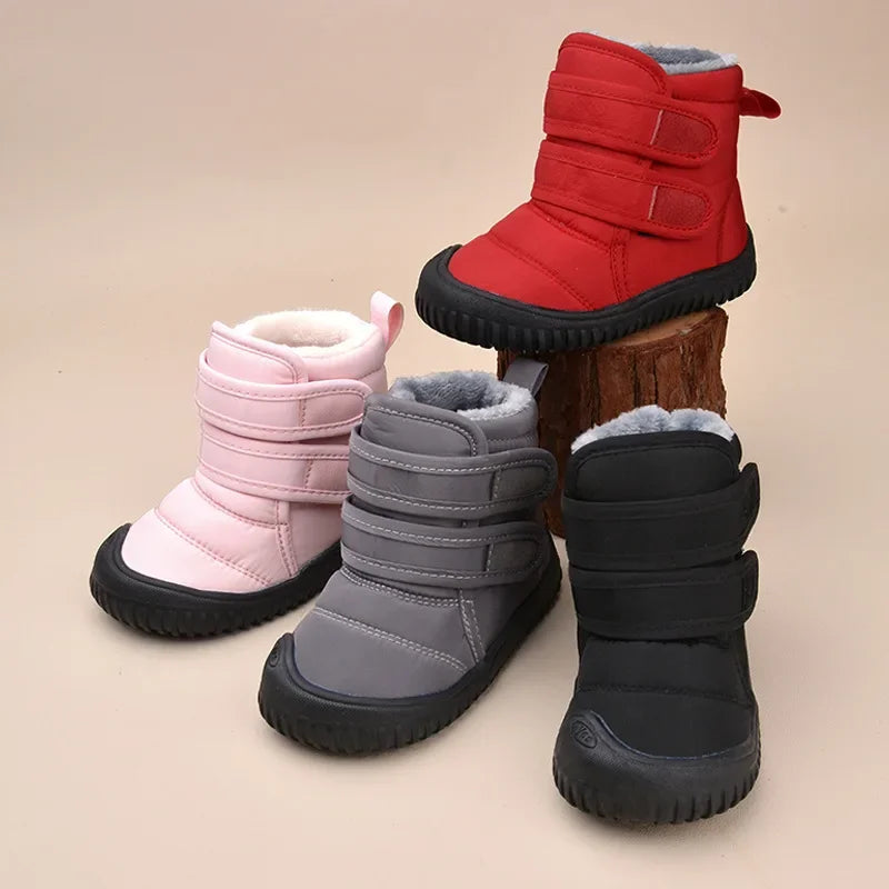 Kinder Schneeschuhe Jungen Baumwoll schuhe wasserdicht einfache britische Stil Kinder Plüsch warme Winters tiefel Klett verschluss Mädchen Stiefel