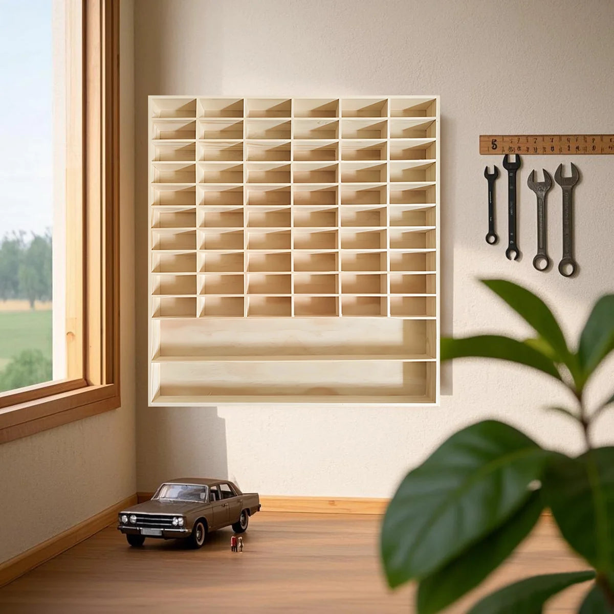 NONE Massivholz-Wandaufbewahrungsbox 60 Fächer Maße 58,5 x 64,5 cm