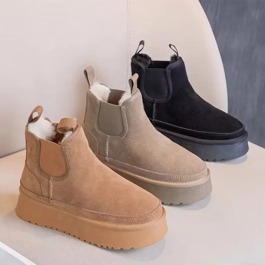 CN Chelsea Boots Winter Dicke Sohle - Größe EU 36-41, Absatzhöhe 3-5 cm, Plüschfutter