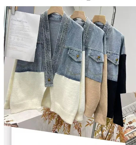 GLINDADA Patchwork Cardigan - Kurzgroesse,Knopfverschluss