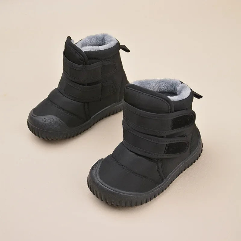 Kinder Schneeschuhe Jungen Baumwoll schuhe wasserdicht einfache britische Stil Kinder Plüsch warme Winters tiefel Klett verschluss Mädchen Stiefel