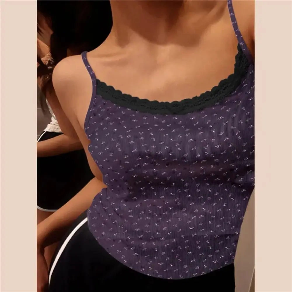 Camisole 2025: Sexy Vest Y2K Camisole Women Clothes Lace Flower Print - Camis Tank Tops One Size Sweet Floral Tops Elegant Slim Short Tank Tops Collection