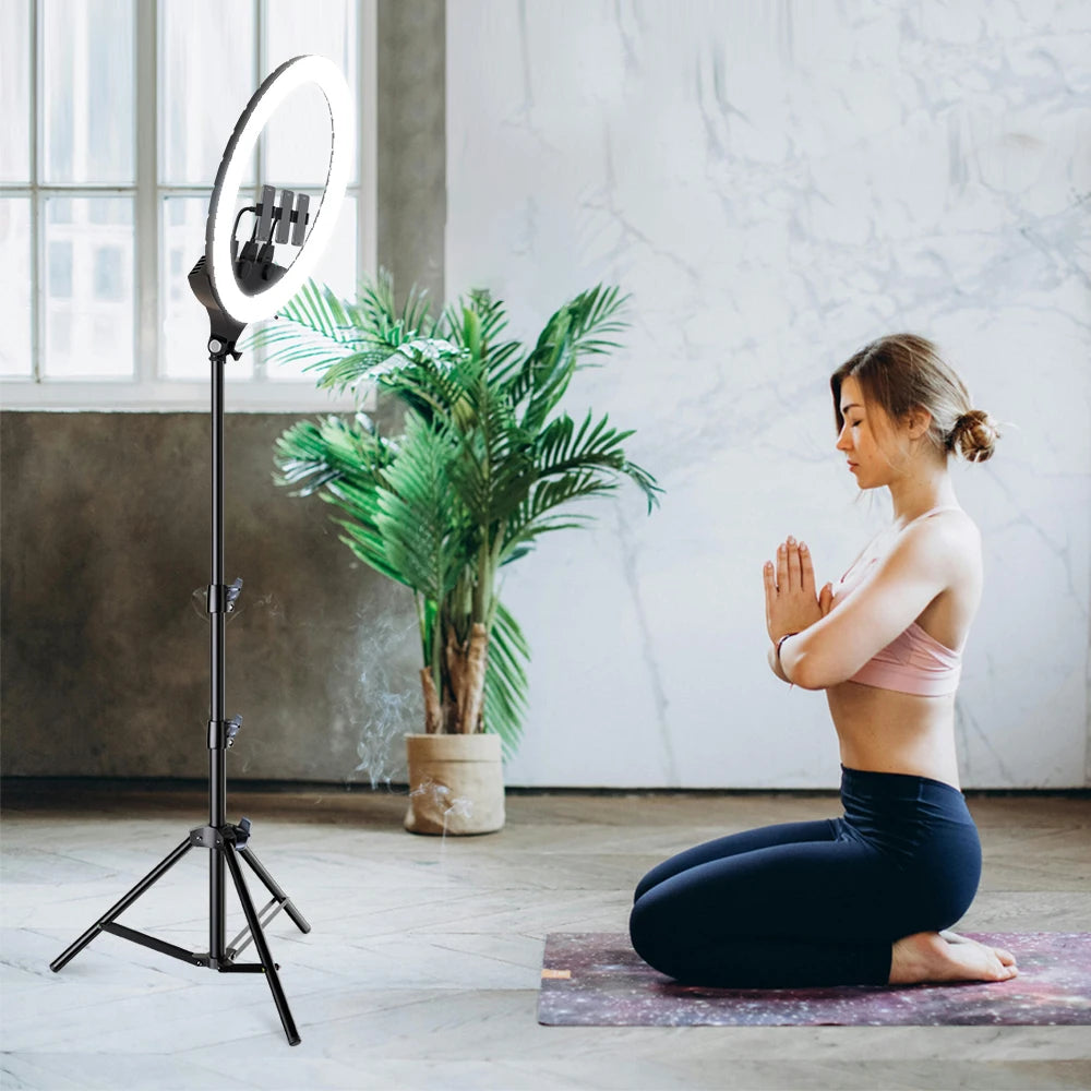 SH Upgrade 18inch Ring Light  Selfie LED Video Lamp With Tripod Stand Phone Clip For YouTube Live Light Photo Photography Studio