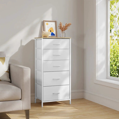 WOLTU Kommode aus Stoff, Schrank-Organizer mit 5-Schubladen, stapelbares Schubladen-Sideboard für Wohnzimmer, Flur, Schlafzimmer
