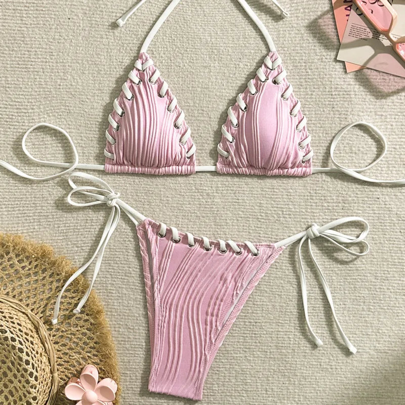 Elegant Bikinis Nylon Spandex Wire-Free Support Low Waist Brasilianischer Bikini Set