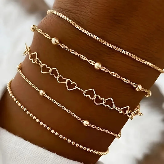 Zhejiang Kettenarmband Elegant - 5er Set, Zinklegierung, Fein