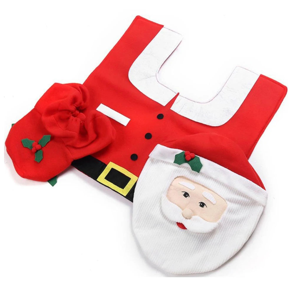 3PCS Christmas Toilet Seat Cover Creative 3D Xmas Cute Cartoon Santa Claus Toilet Cover for Bathroom Decor Supplies