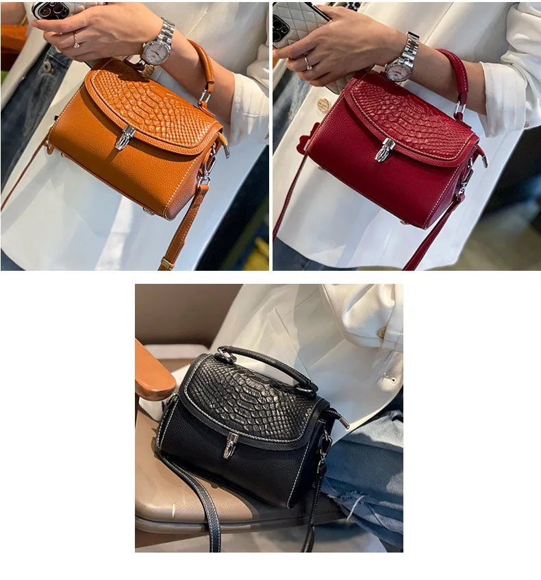 Genuine Leather Women Bag Fashionable Purse for Lady Temperament Crossbody Square Shoulder Bag Cow Leather Versatile Handbag