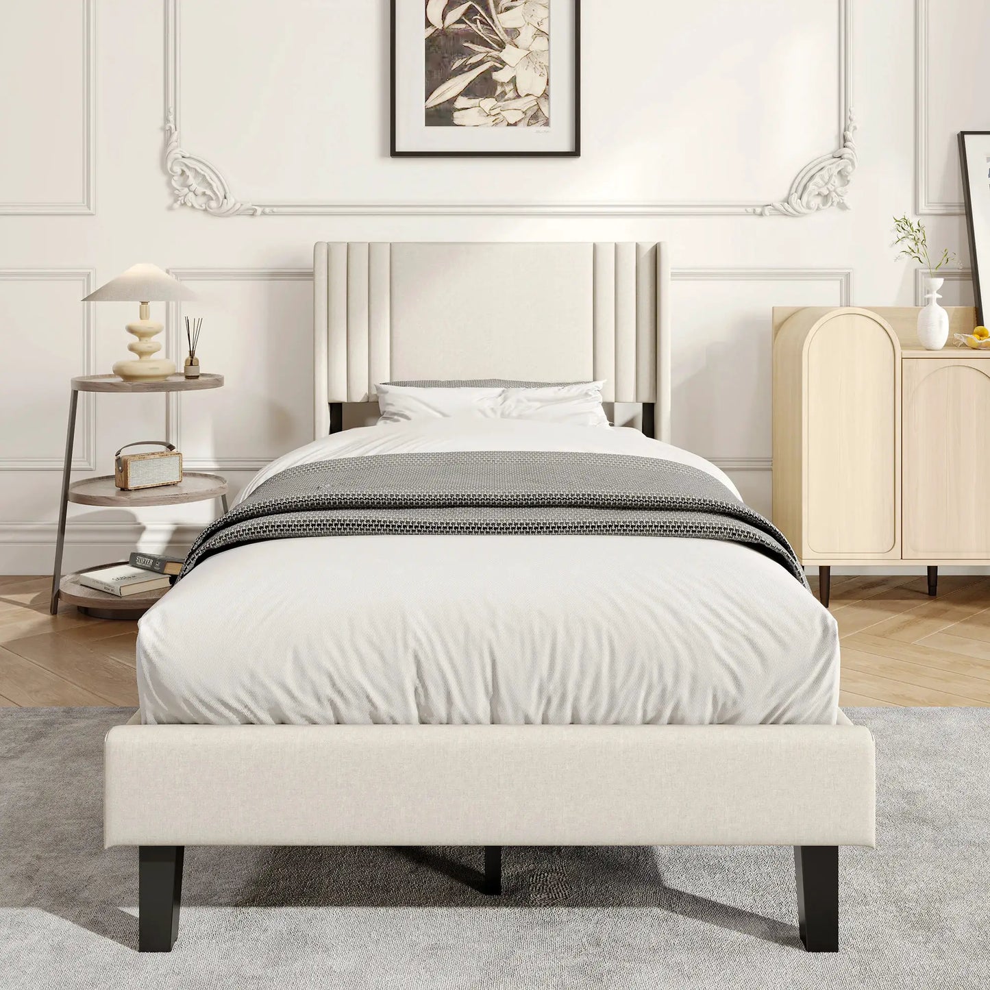 Polsterbett 90x200cm Mit Verstärktem Lattenrost Gepolstertem Kopfteil