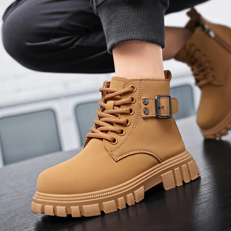 Herbst Mädchen Schnee Stiefel Mode Weiche Pu Leder Retro Britischen Stil Kinder Casual Schuhe Luxus Im Freien Nicht-slip Kinder stiefel