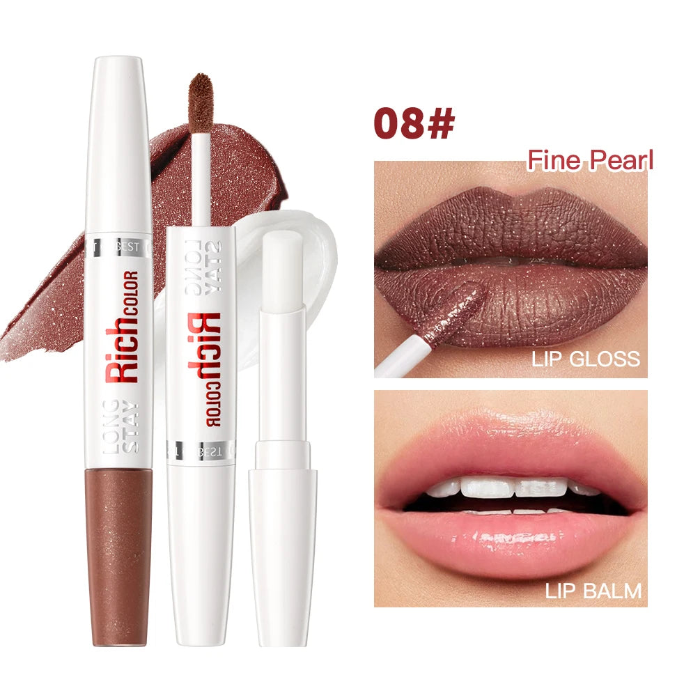 Double Head Matte Liquid Lipstick & Lip Plumper Oil Waterproof Long-Lasting Makeup Lip Balm Reduce Fine Lines Lipgloss Cosmetics