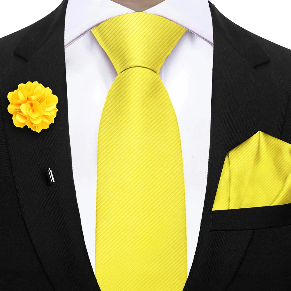 Simplicity Mens Ties Solid NeckTie Pocket Square Floral Brooch Set Men's Wedding Tie Suit Accessories Fit Group Holiday Party