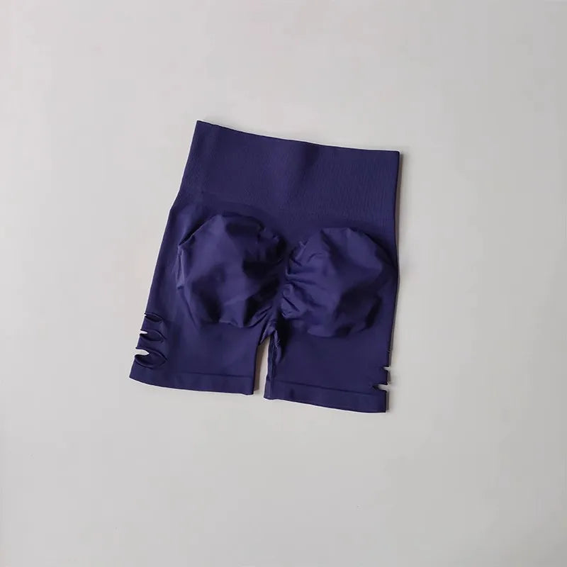 Yoga-Shorts 2025: Damen Yoga Fitness Shorts Peach Hip Lifting Sexy Perforiert - Elastisch Atmungsaktiv Sport Dreiviertel High Waist