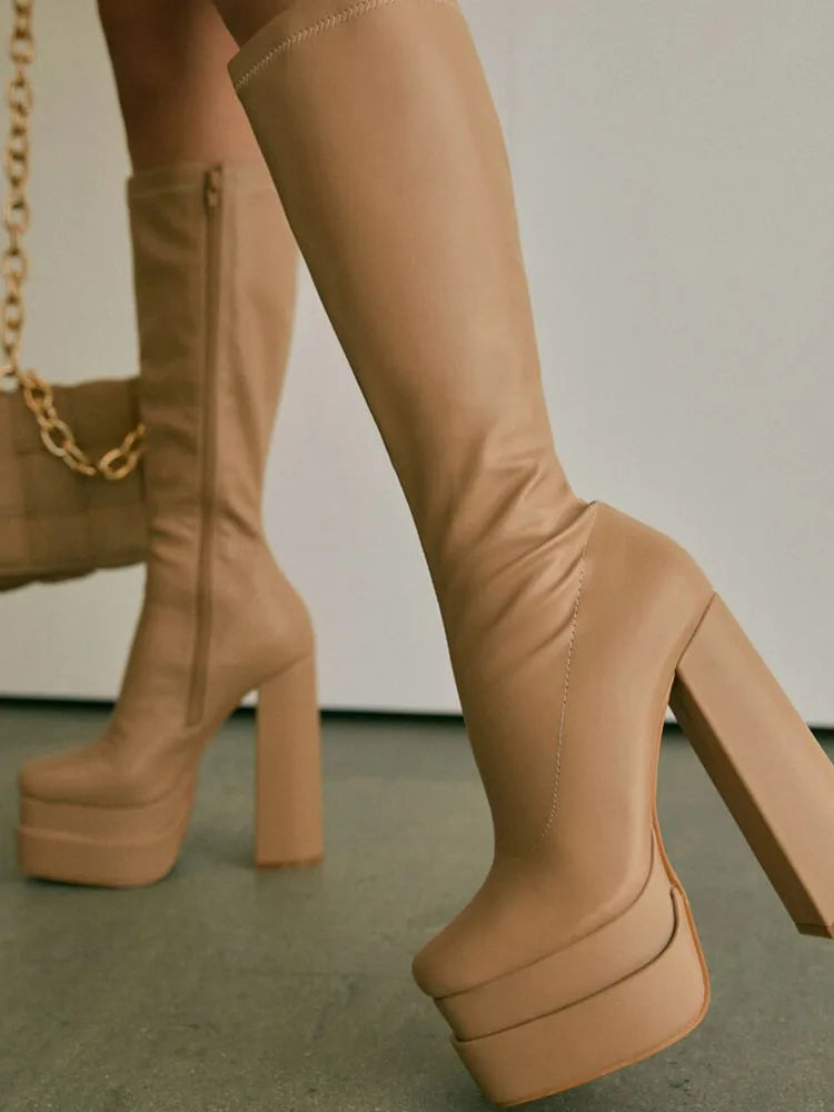 Ghete peste genunchi KarinLuna cu toc cu platformă - lungimea tijei deasupra genunchiului, înălțimea tocului 8 cm, mărime standard