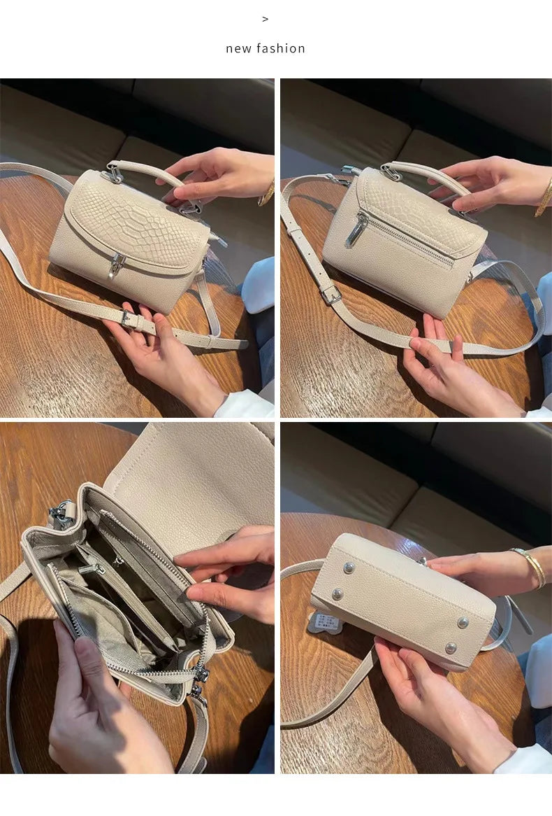 Genuine Leather Women Bag Fashionable Purse for Lady Temperament Crossbody Square Shoulder Bag Cow Leather Versatile Handbag