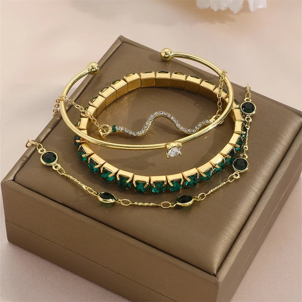 Damen-Armband-Set 2025: 4-teilig Schlangen-Design Grün - Fashion Jewelry Collection