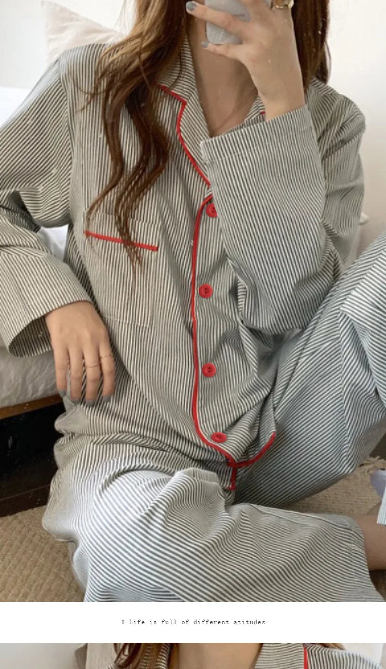 LunaWear Pyjama Set Gestreift Langarm - Größe S, Baumwolle