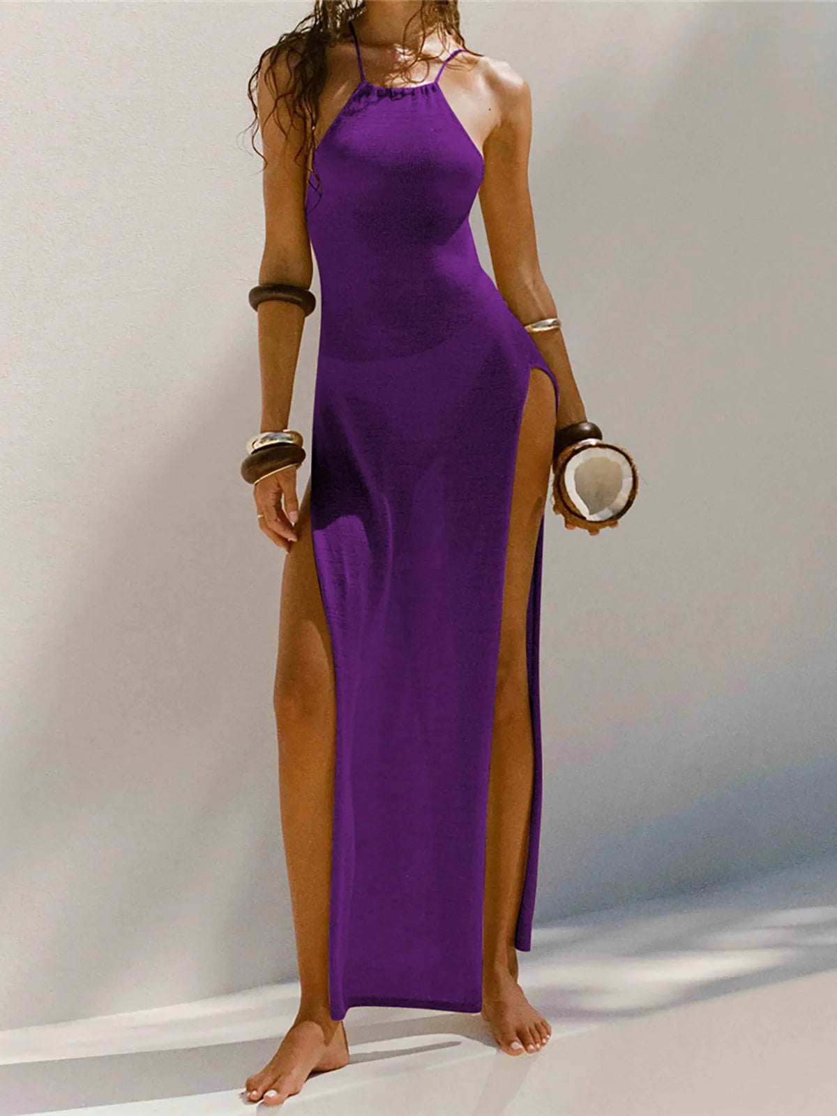 Elegant 12 Farben High Slit Häkel Gestrickt Maxi Kleid - Lang Strand Cover Up Urlaub Party Kleider Strandmode