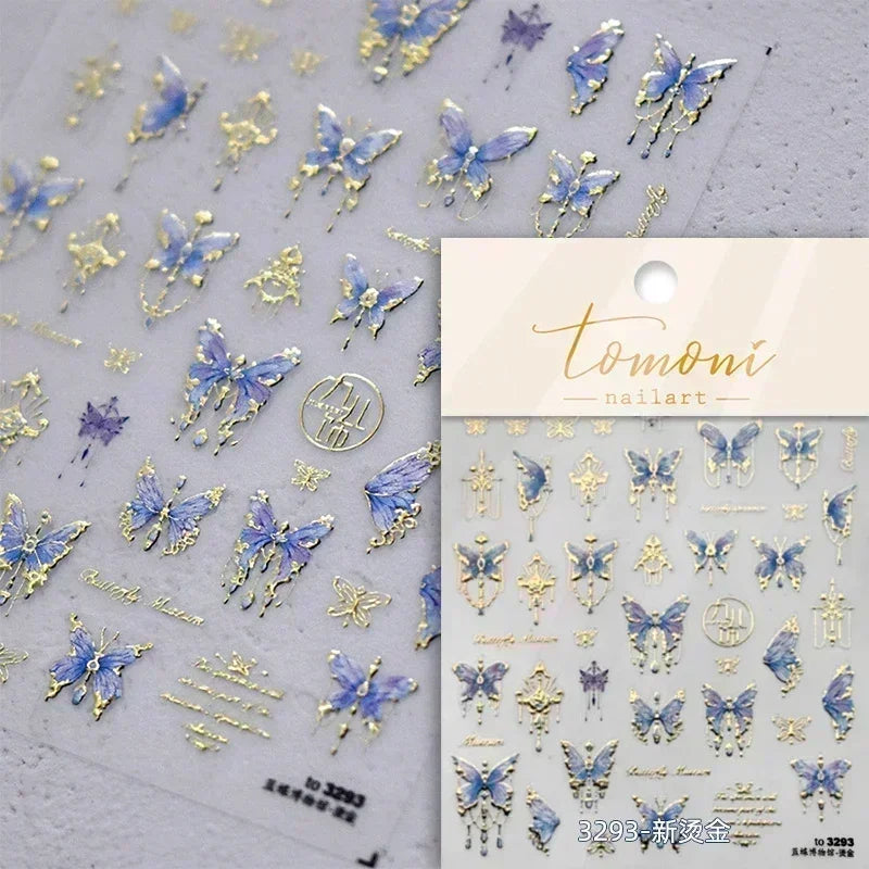 Fantasy Shiny Shell Light Butterfly Rhinestone Bohemia Hot 5D Soft Embossed Relief Nail Art Sticker 3D Decal Decoration Manicure
