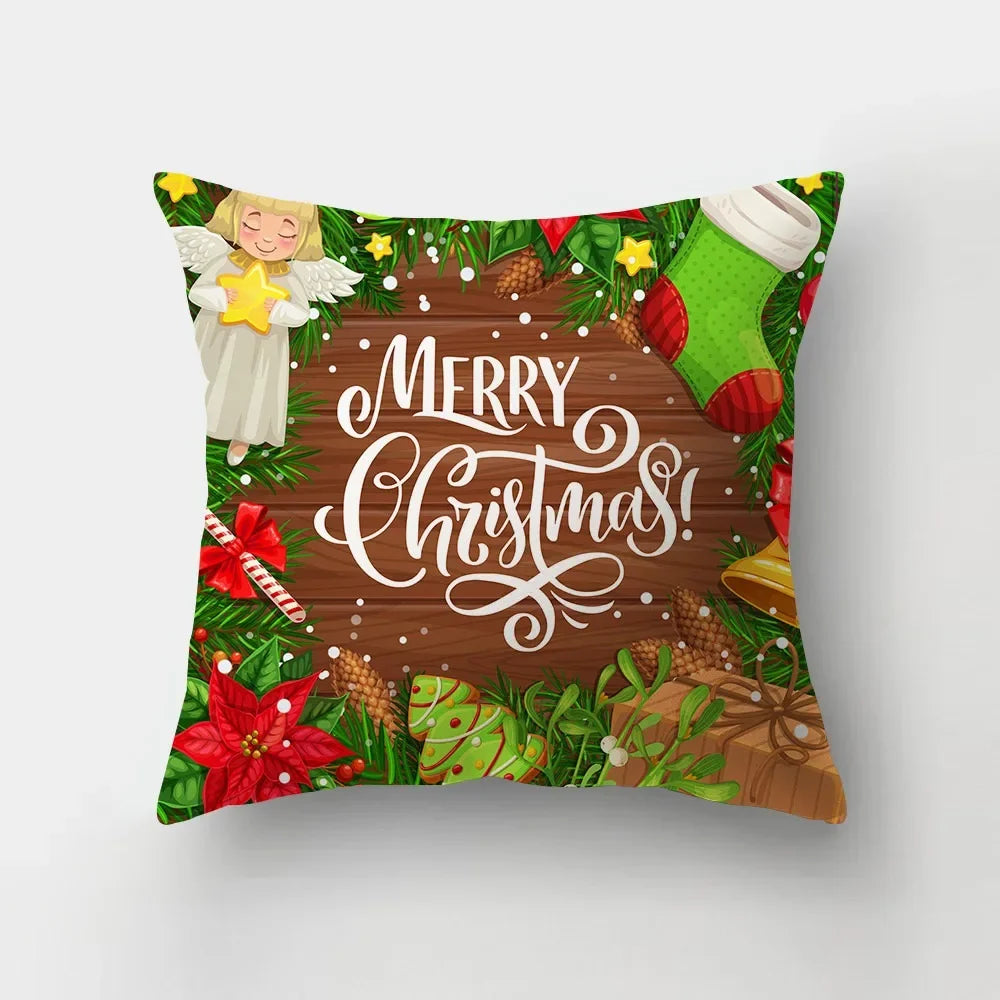 Christmas red theme throw pillow cover with short plush print living room sofa decoration cushion cover pillow covers decorative
