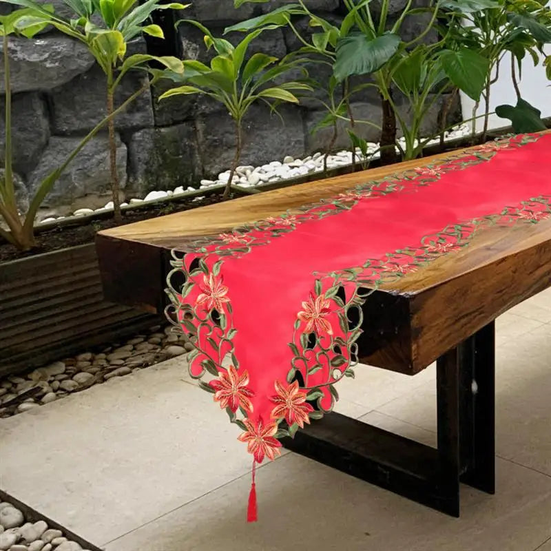 Embroidered Christmas Printed Christmas Decoration Tablecloths Party Picnic Retro Style Table Decoration Supplie Runners Linens