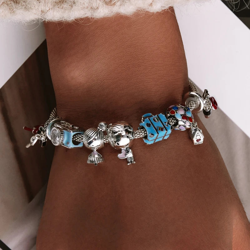 WOSTU 925 Sterling Silber Anhänger 2025: Frauen Junge Mädchen Haustier Kamera Biene AAA Cubic Zirkonia - Kaffee Marienkäfer Perlen DIY Original Armband 1.9g