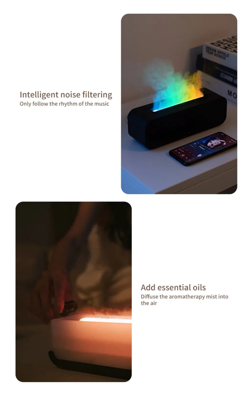 Humidifier Flame Aromatherapy Diffuser Can Add Essential Oils 7 Colours Flame Diffuser Timing Protection USB Desktop Humidifier