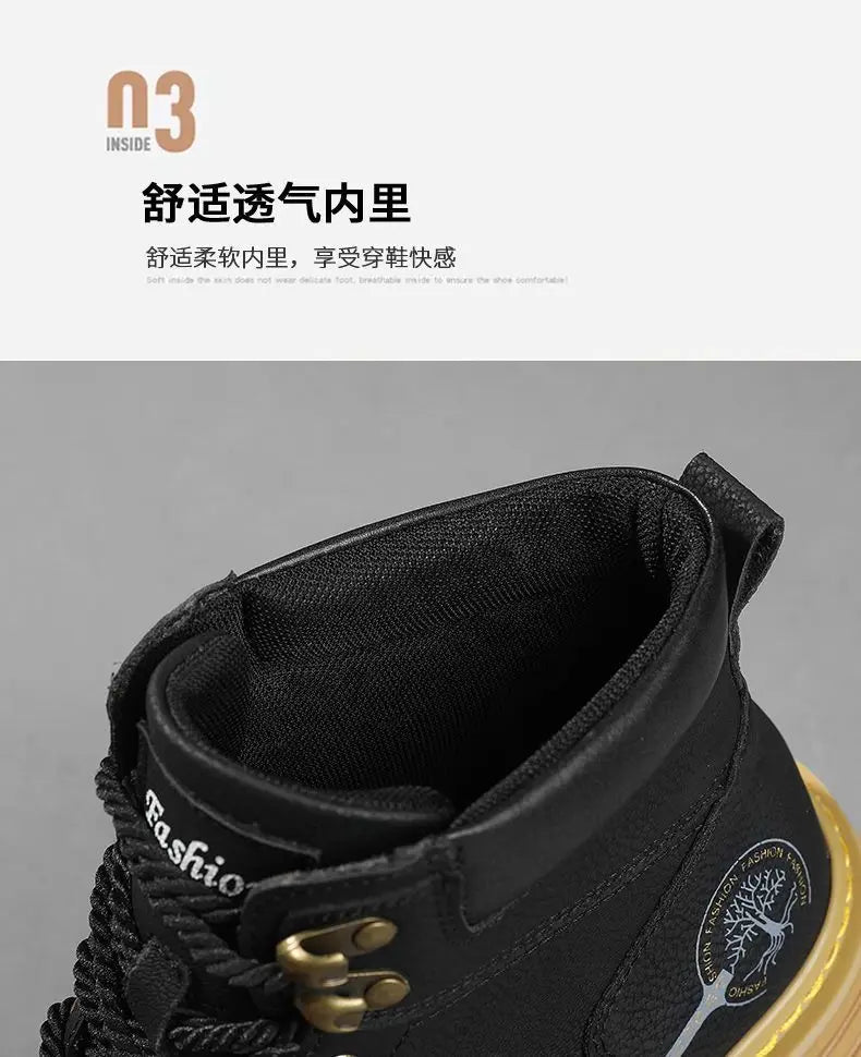 DUTRIEUX Lederstiefel Bequeme Plattform - Größe EU 42-46, EVA-Innenbett, Rutschfeste PU-Sohle