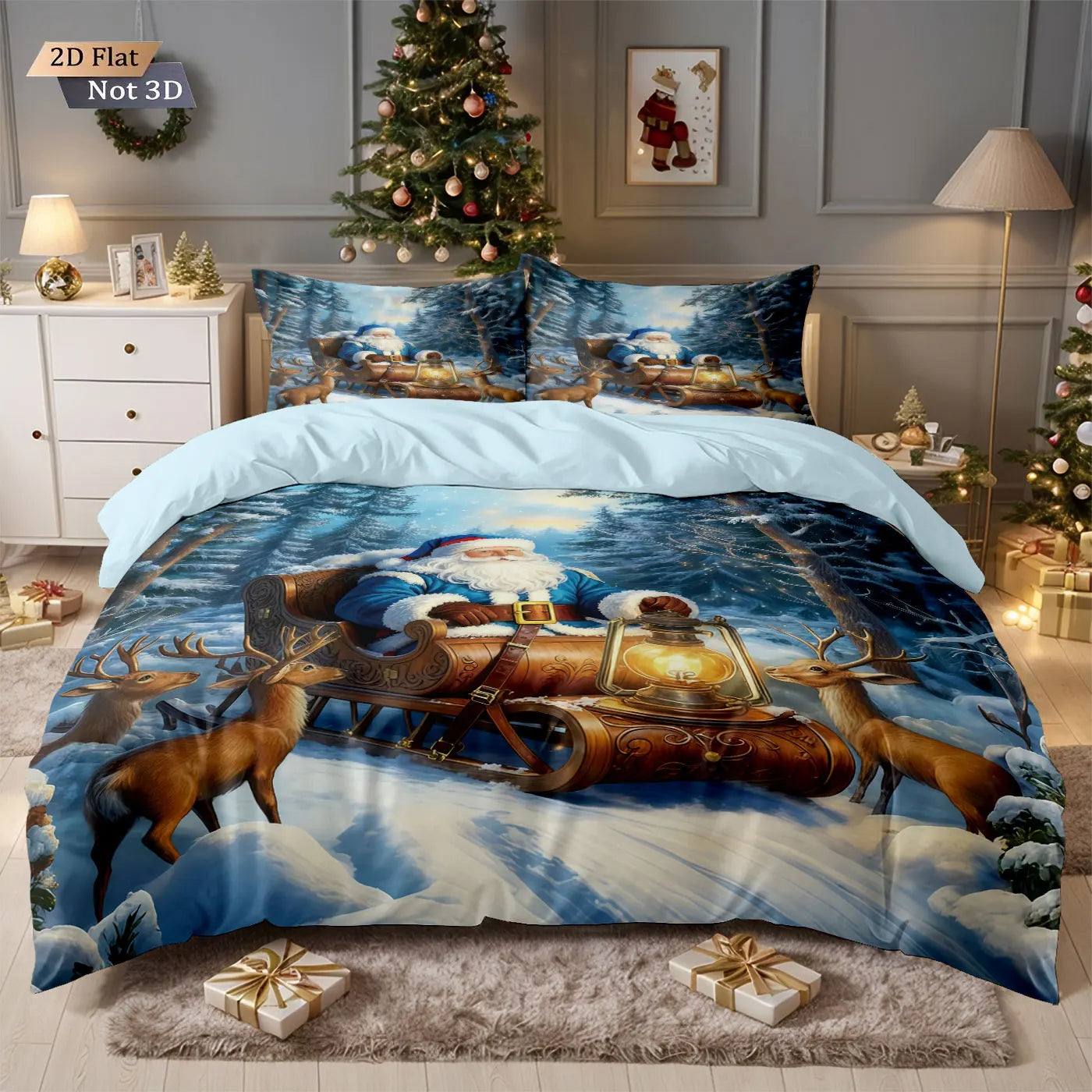 3pcs Merry Christmas, Santa Claus Printed Chipless Bedding Set, Multi Size Bedding Decoration, Comfortable and Machine Washable