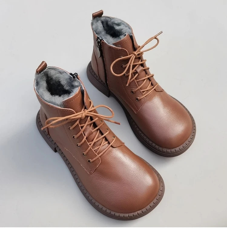 Ghete la gleznă Careaymade, piele naturală, variantă lată - mărime mare, înălțime toc 3-5 cm, căptușeală din lână