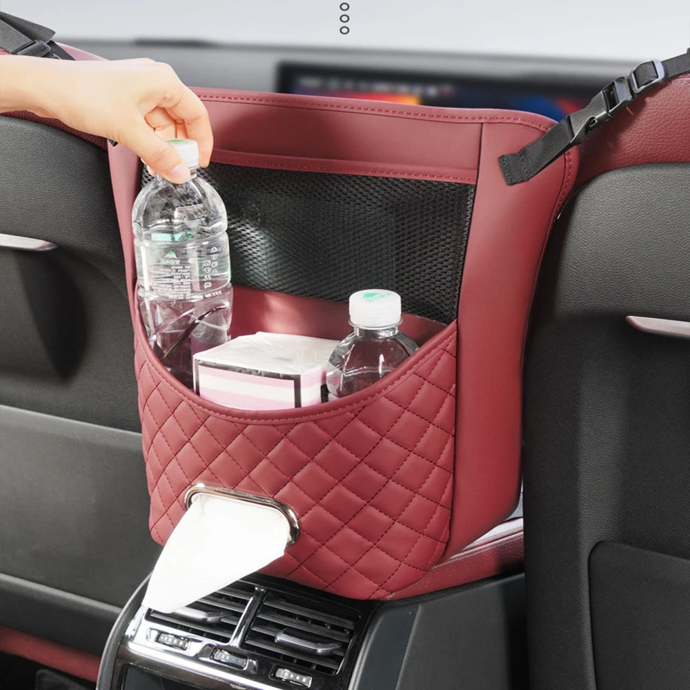 Car Seat Storage Bag For Handbag Tissue Drink Auto Armrest Box Hanging Pocket PU Leather Organizers Kit Accessories For Car Seat