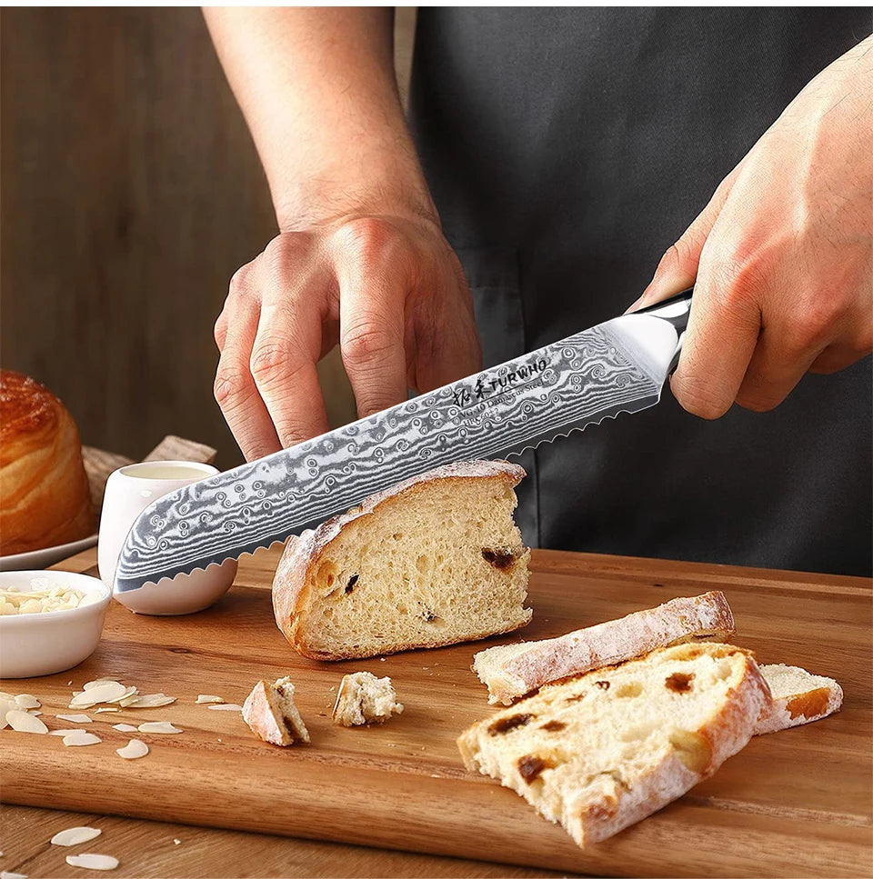 TURWHO 1-6 Piece Knife Set 67 Layers Damascus Steel Kitchen Knives Santoku Chef Knives Utility Bread Slicing Knife Cooking Tools