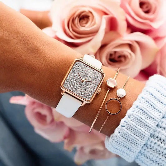 Luxuriöse Strass Damenuhren - Top Marke Elegante Quadratische Analog Quarz Uhr - Modische Damenuhr Geschenk