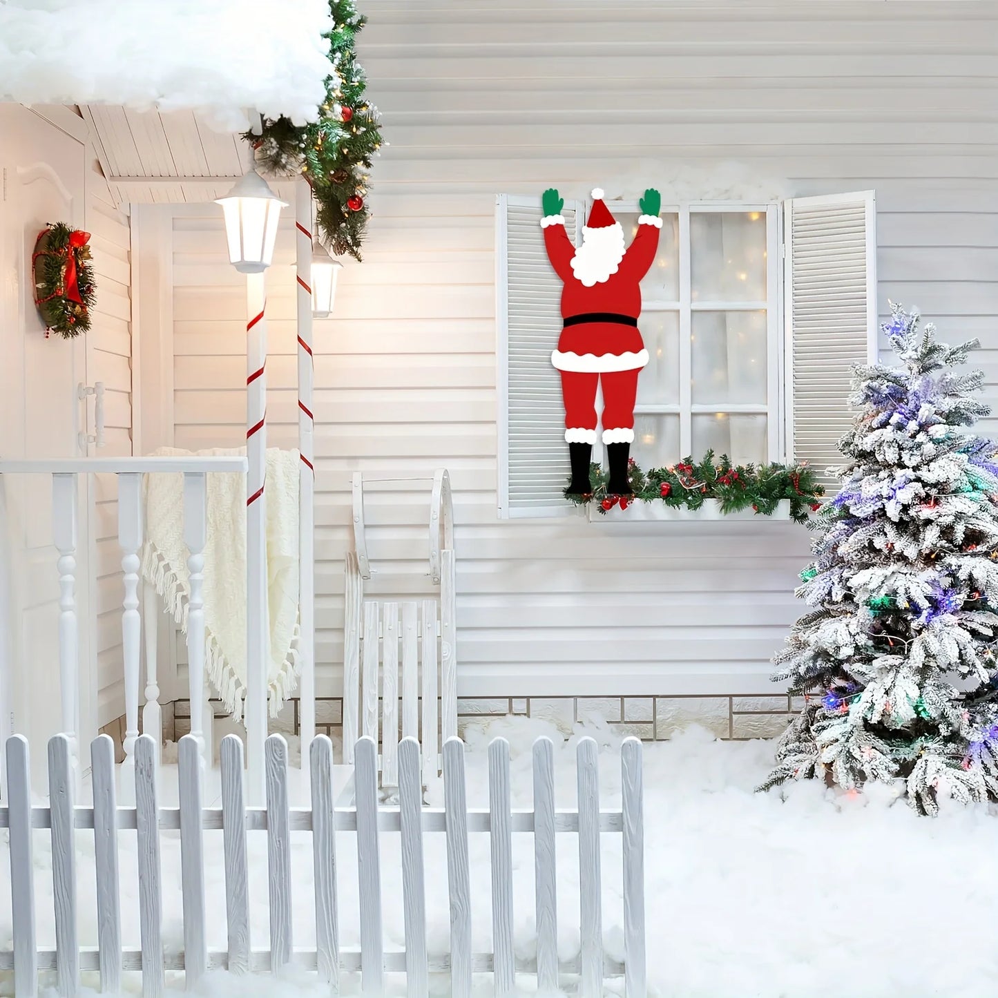 1pc Santa Claus Climbing Wall Hanging Decoration Christmas Outdoor Ornament Festive Party Decoration Polyester Hanging Cloth