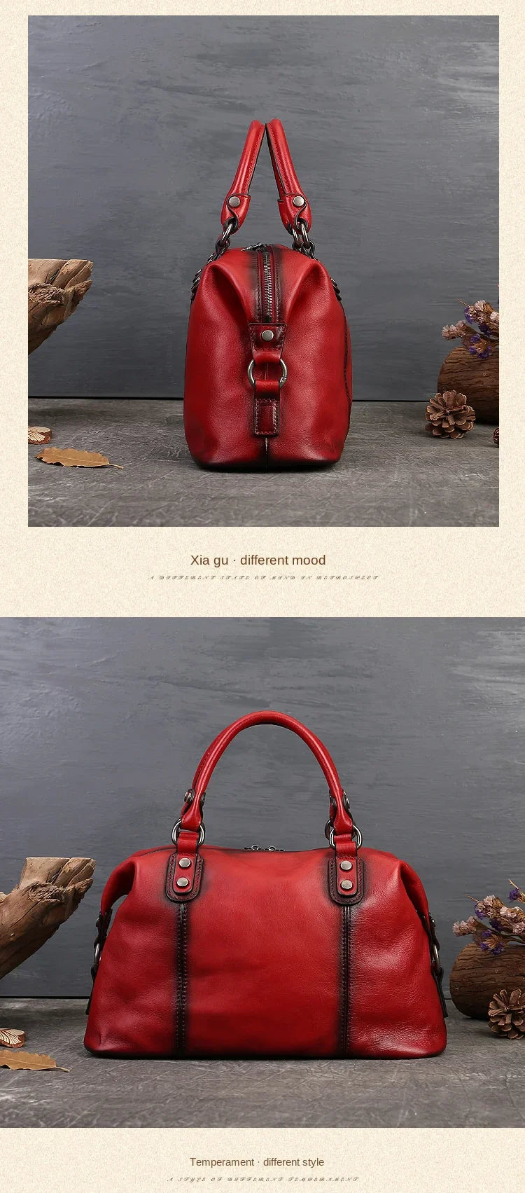 women genuine leather tote bag classic cowhide shoulder handbag with zipper