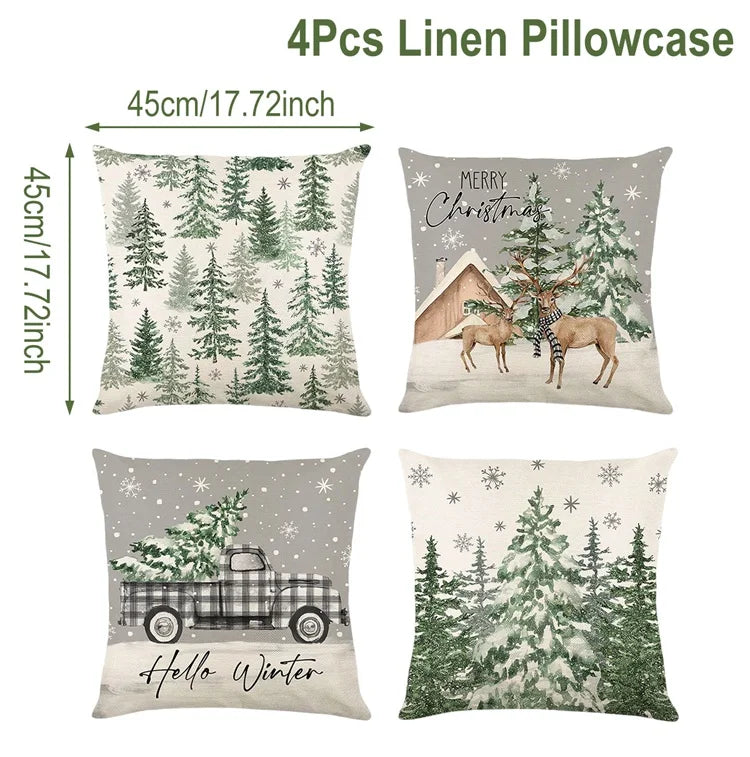4pcs Christmas Cushion Cover Pillowcase Merry Christmas Decoration Linen Pillow Cases Home 2025 Xmas Gifts Pillow Covers 2026