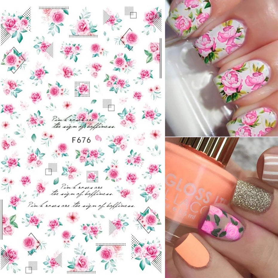 New Spring Fresh Flowers Butterfly 3D Nail Stickers Colorful Laser Butterflies Geometric Pattern Stickers Nail Decoration 1PCS