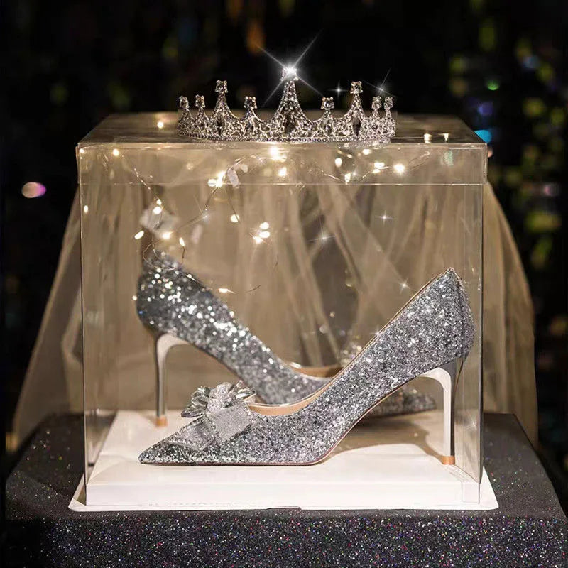 Wedding Shoes for Women Bride Luxury High Heels Stiletto Silver Gold Elegant Dress Evening Parties Pointed Toe Designer