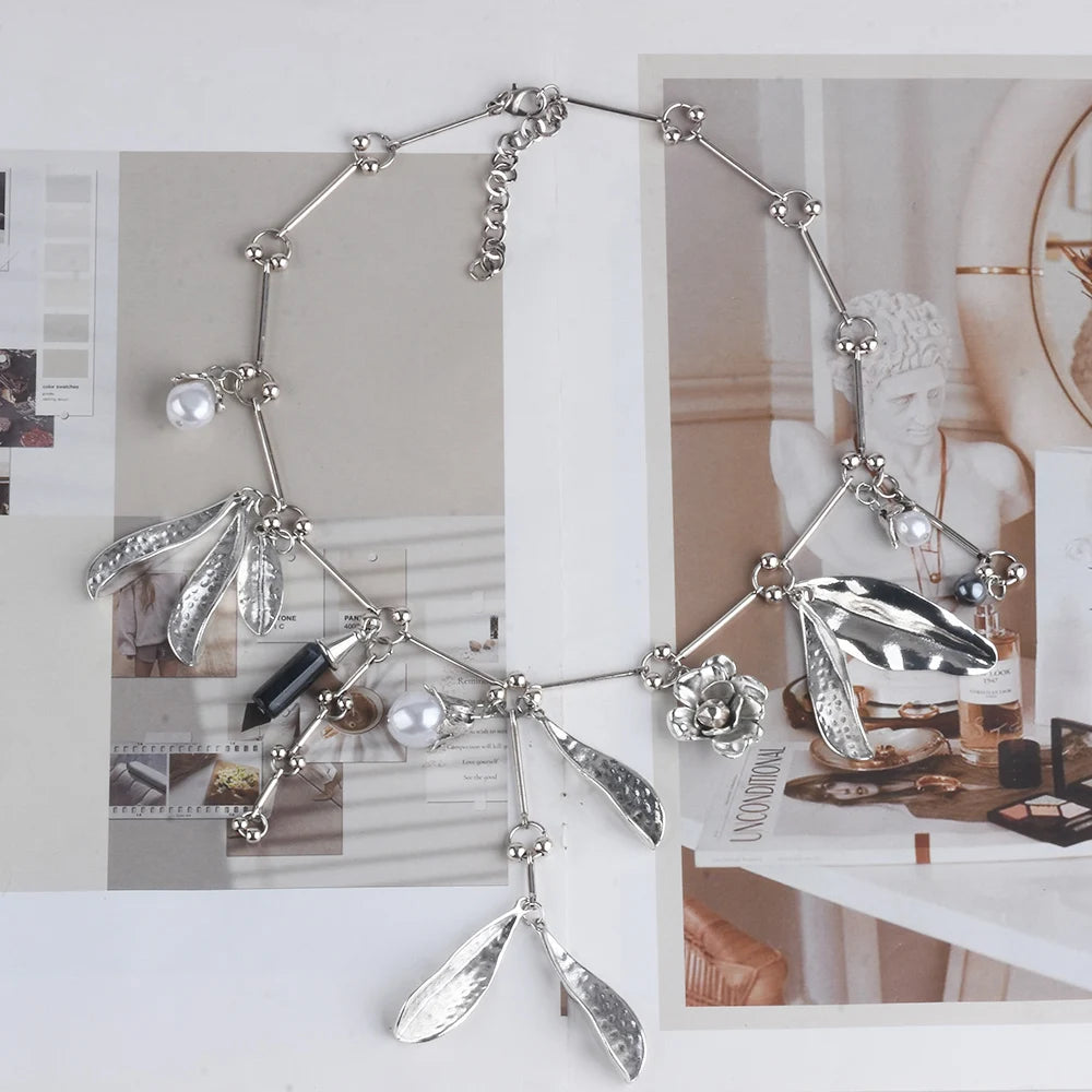 Colier cu frunze de perle PPG PGG Boho - Aliaj de zinc, aur