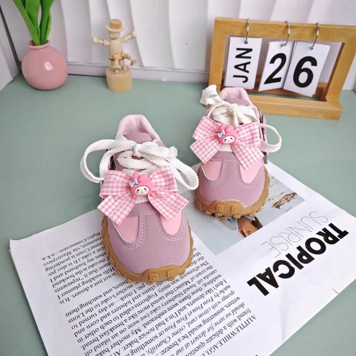 Kinder Casual Schuhe 2025 - Mädchen Cartoon MELODY PU Leder Outdoor Schleife - Anti-Rutsch Sneakers Rosa Größe 26-37 7-13J