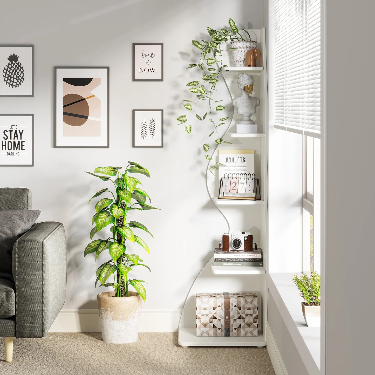 Tribesigns Bücherregal Eckregal 5-stufig Pflanzenständer Wohnzimmer