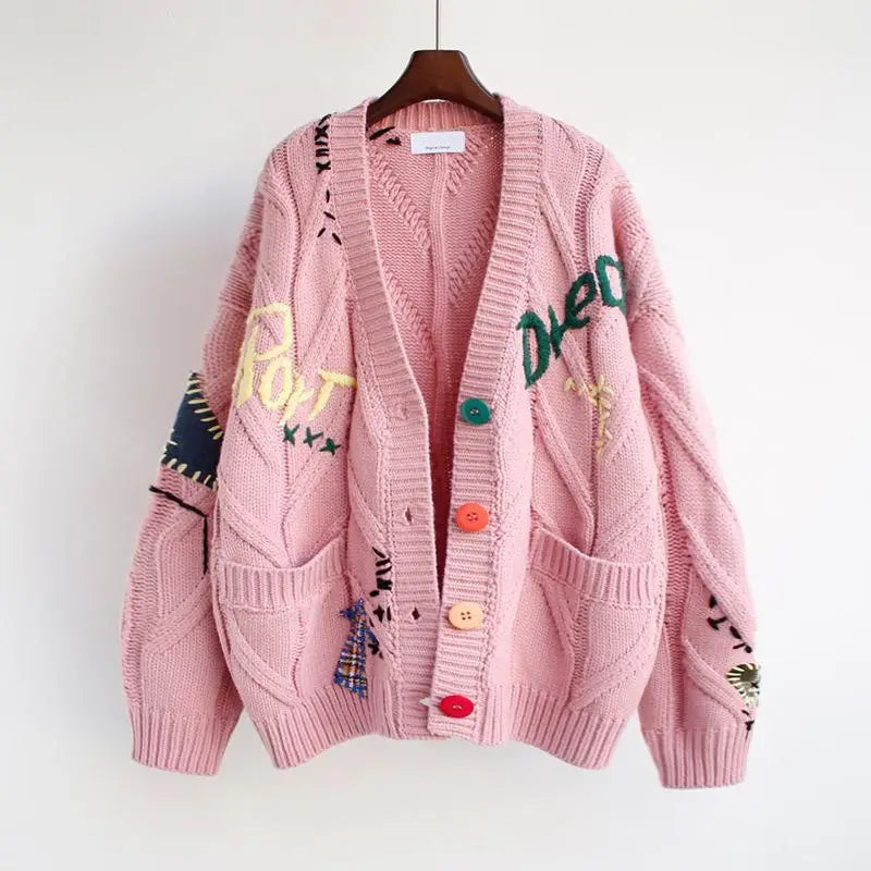 WonMiracle V-Neck Strickjacke Cardigan - Polyester Größe L