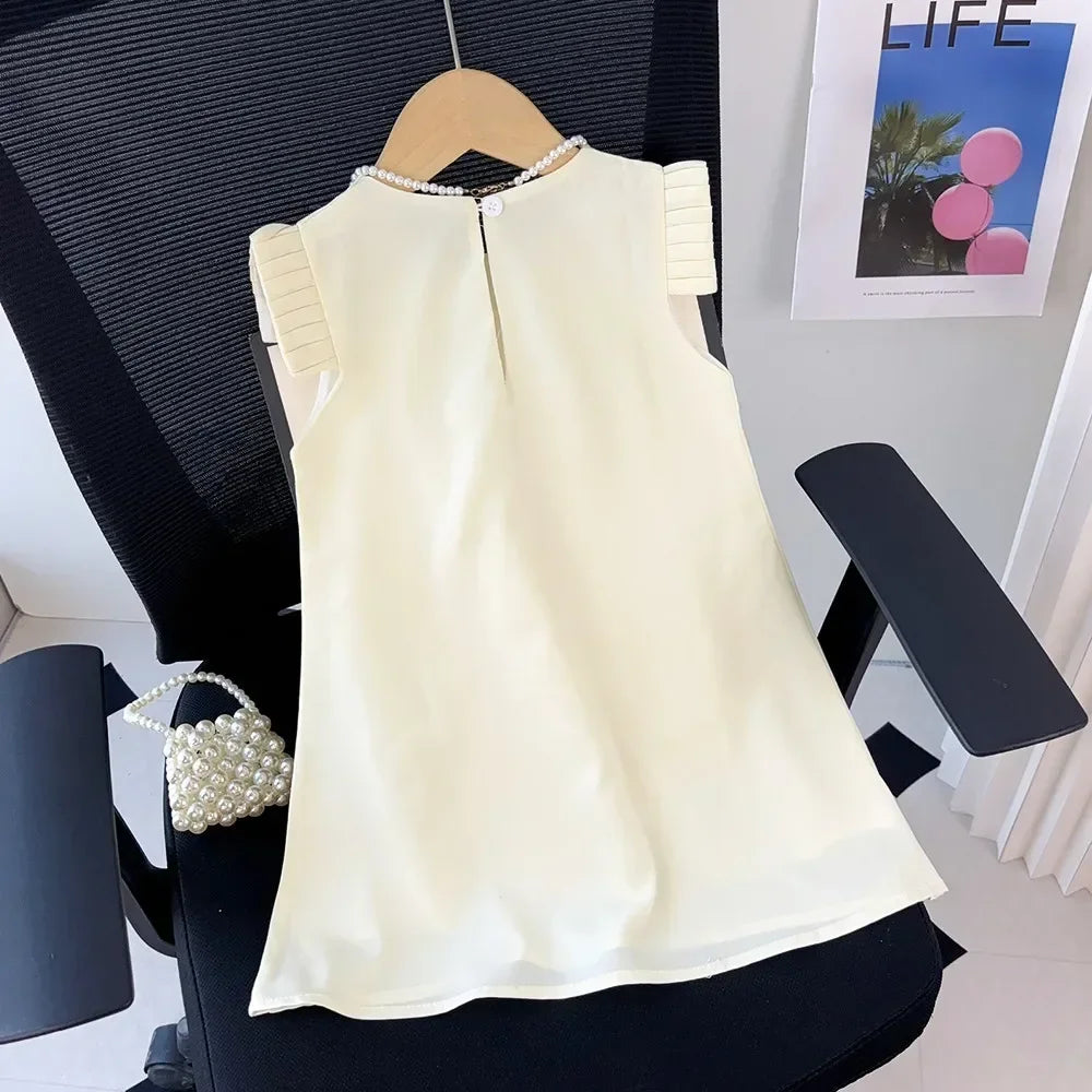 Kids Dresses for Girls 3D White Flower Princess Dress Girls' Pink Clothes Summer New Casual Vest Dress Flower Girl Dresses