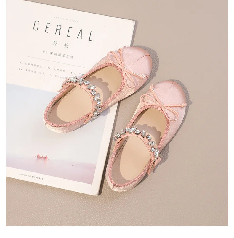 Kinder Prinzessin Schuhe 2025 - Modische Wasser Strass Mädchen Kleine Leder Schuhe - Frühling Neu Weiche Sohle Einzelschuhe 4-6J