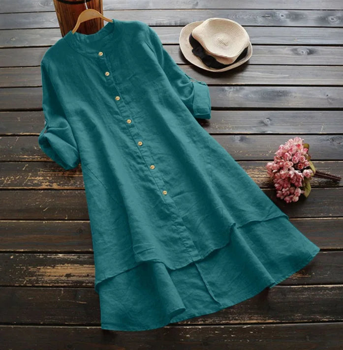 Tibet Damen Cardigan Einfarbig - Baumwolle Hanf Langarm