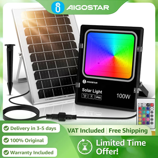 Aigostar Solar-Strahler Mit Fernbedienung - 100W, 8000mAh, 5m Kabel